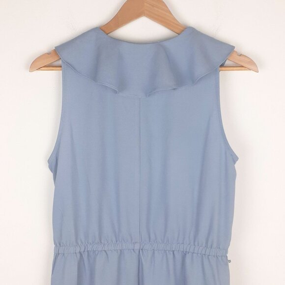 Ruffle Front Chambray Dress Size 10. Blue Midi Frilly Feminine Sun London Times - Picture 10 of 16
